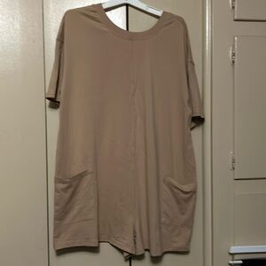 V back romper tan